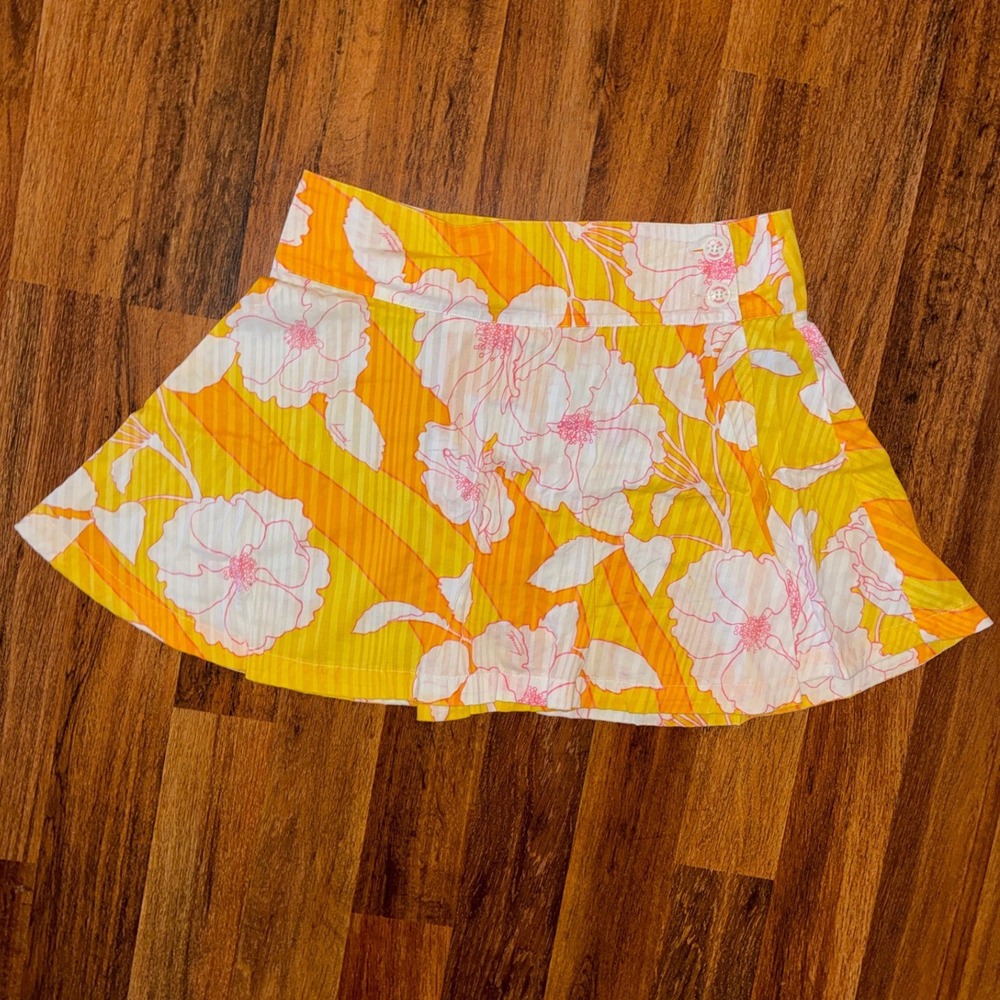 Tommy Jeans Yellow Orange Floral Mini Skirt Tropical Stripe Womens Size 3